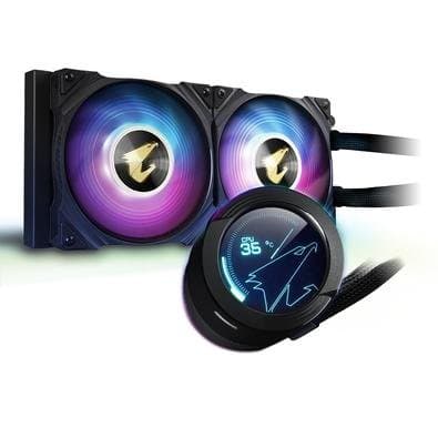 Water Cooler Gigabyte Aorus Liquid Cooler 240, RGB, 240mm (2x 120mm), AMD/Intel, Com Display LCD, Preto - GP-AORUS WATERFORCE X 240