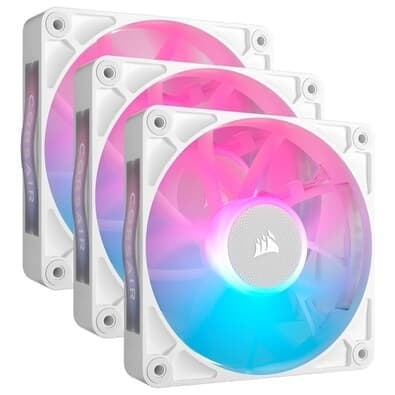 Kit com 3 Ventoinhas Corsair iCUE LINK RX120 RGB White, 120mm, Branco - CO-9051022-WW