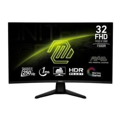 Monitor Gamer Curvo MSI 32", Full HD, 250Hz, 1ms, HDR, USB-C, Preto - MAG32C6X