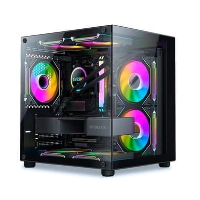 Gabinete Gamer Liketec Dasha V2, Cubo, M-ATX, Mini Tower, Frontal e Lateral em Vidro Temperado, Sem FANs, Preto - LC-MT-CUBODASHAV2-SF