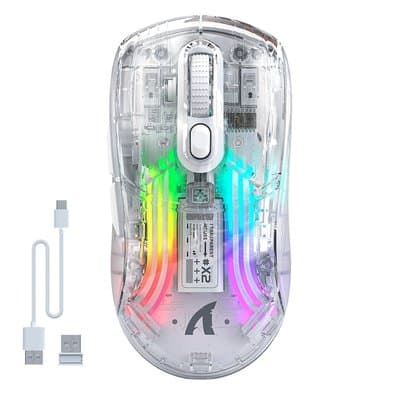 Mouse Gamer sem Fio Attack Shark X2 Transparente, Tri-Mode, RGB, 2400 DPI, Sensor PixArt 3212- Branco
