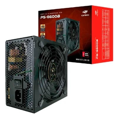 Fonte C3Tech Gamer ATX, 600W, 80 Plus Bronze, PFC Ativo, Bivolt Automático, PS-G600B