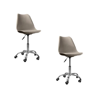 Kit com 2 Cadeiras Office Oficial Webshop, Base Cromada, Com Rodizio, Giratória, Saarinen, Bege