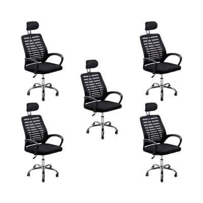 Kit 5 Cadeiras Escritório Diretor Oficial Webshop, Suporta 120 kg, Tela Mesh, Encosto De Cabeça