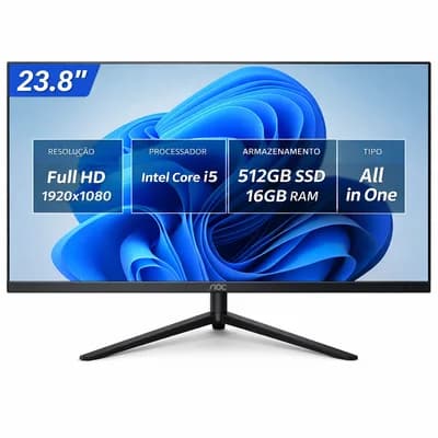 Computador Aoc PC All In One I5 12° Ger 23.8" 16gb Ddr 4 512g SSD, Windows 11