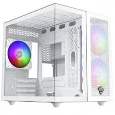 Gabinete Gamer Ninja Kazan X3, Mini Tower, Vidro Temperado, M-ATX, USB-C, Sem Fonte, Com 3 Fans, Branco,