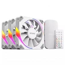 Kit Fan Com 3 Unidades PCYES Sangue Frio 3 ARGB White Ghost, 120mm, Com Controladora, Branco, K3ARGBSF3WG