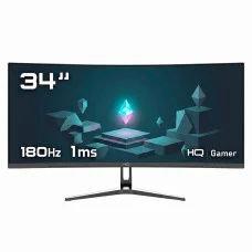 Monitor Gamer HQ, 34 Pol, Curvo, Ultrawide, QHD, 3440x1440, IPS, 180Hz, 1Ms, HDR, FreeSync, HDMI/DP, Pret