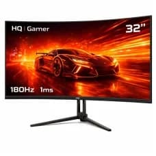 Monitor Gamer HQ Ultra, 32 Pol, Curvo, Quad HD, 2560x1440, IPS, 180Hz, 1Ms, HDR, FreeSync, HDMI/DP, Preto